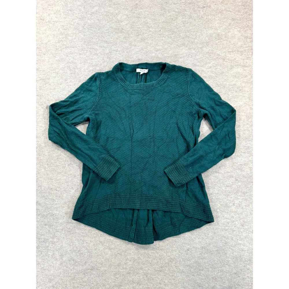 Madewell Women Green Knit Long Sleeve Back Zip Crew Neck Sweater B4333 Small